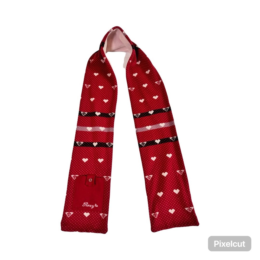 Roxy Red Heart Knit Scarf Fleece Lined Pocket Y2K Winter‎